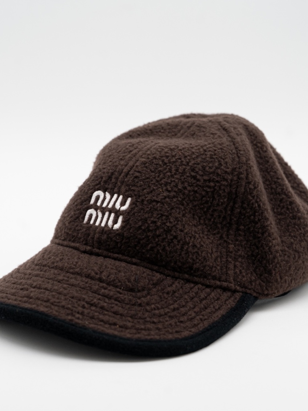 Miu Miu Fleece Baseball Cap Brown Black size M 100% Authentic Embroidered logo
